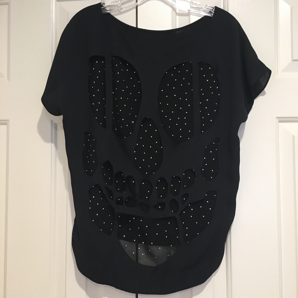 Rhinestone Skull High-low Flowy Shirt